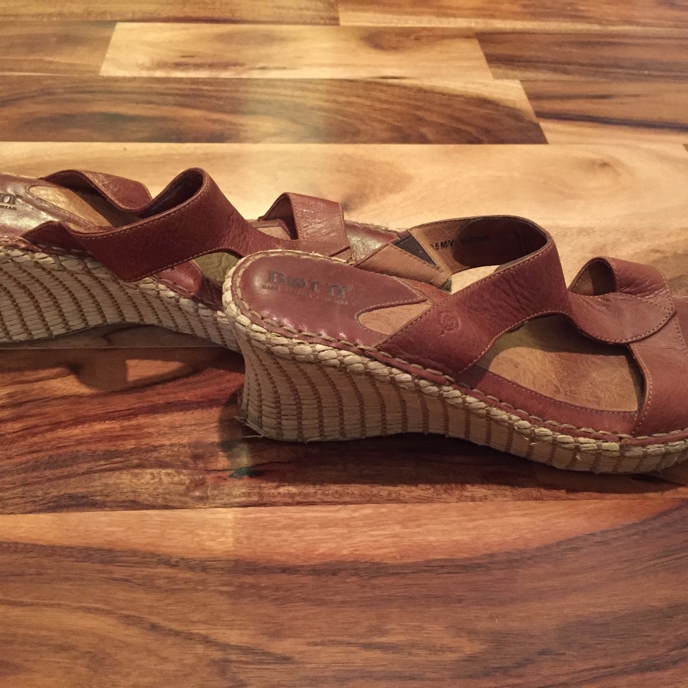 Brown leather sandal wedges
